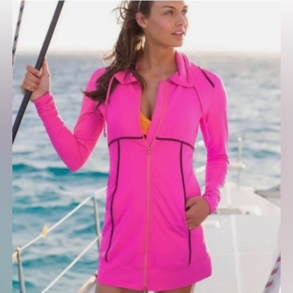 Athleta Jackets & Blazers - Athleta Spinnaker Sun Long Jacket Hot Pink